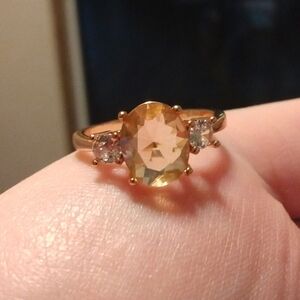 Vintage 14k Rose Gold Finish Oval & Round Simulated Morganite Diamond Ring sz 10